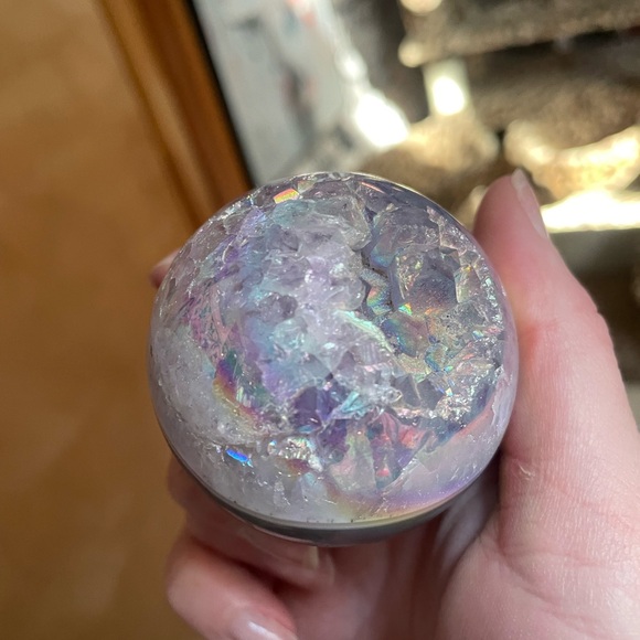 Aura sphere with druzy and pretty agate banding - Picture 14 of 15